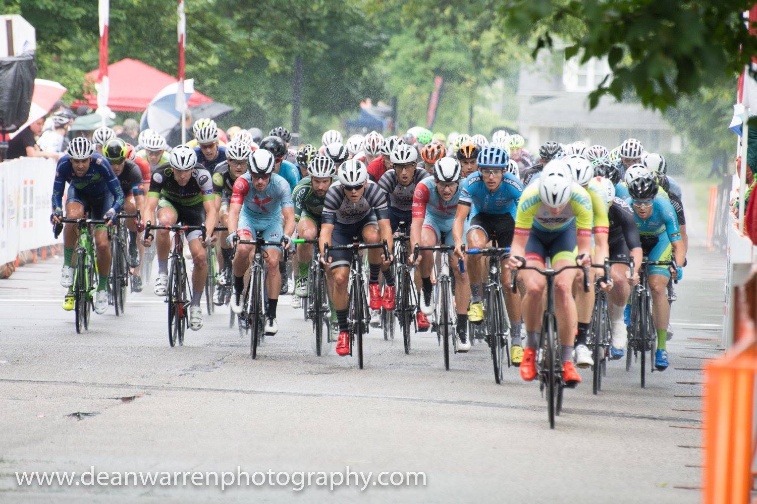 Road cyclists racing together in a criterium