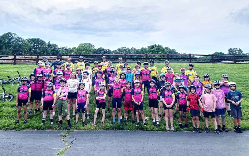 Junior mountain bike riders at practice
