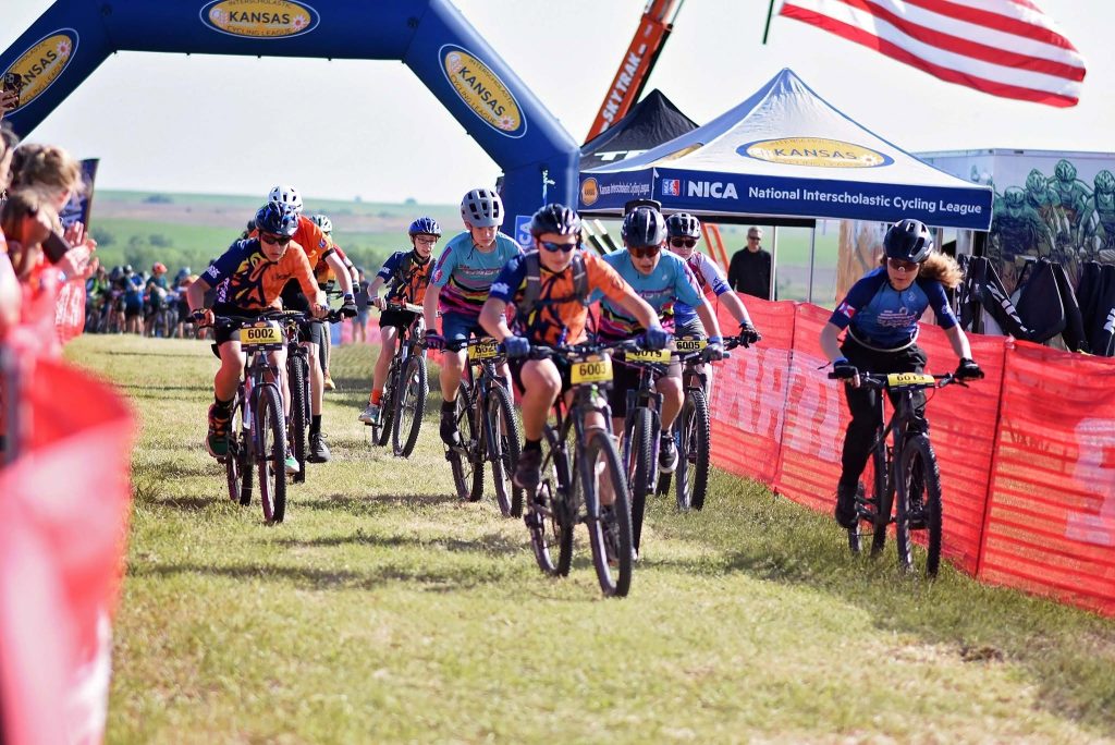 Junior riders lined up at a NICA race start